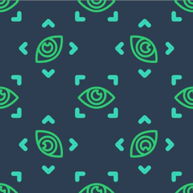 Çizgi Göz tarama simgesi mavi arkaplanda izole edilmiş kusursuz desen. Göz taraması yapılıyor. Güvenlik kontrol sembolü. Siber göz işareti. Vektör