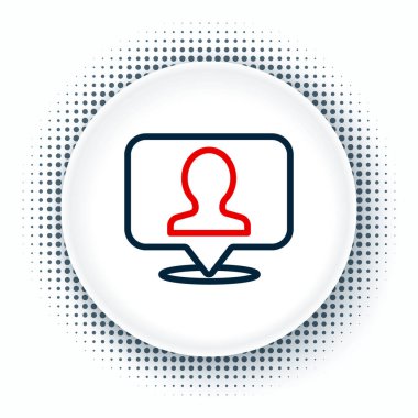 Beyaz arkaplanda izole edilmiş bir kişi simgesinin silueti olan çizgi haritası. GPS konum sembolü. Renkli taslak konsepti. Vektör