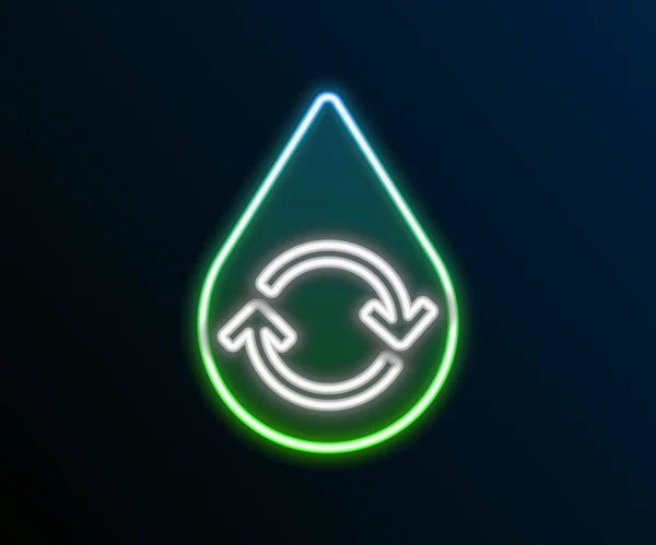 Linha Néon Brilhante Reciclar Ícone Aqua Limpo Isolado Fundo Preto — Vetor de Stock