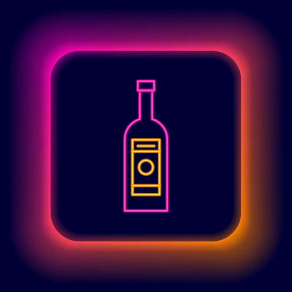 Glowing Neon Line Glass Bottle Vodka Icon Isolated Black Background — Stock Vector