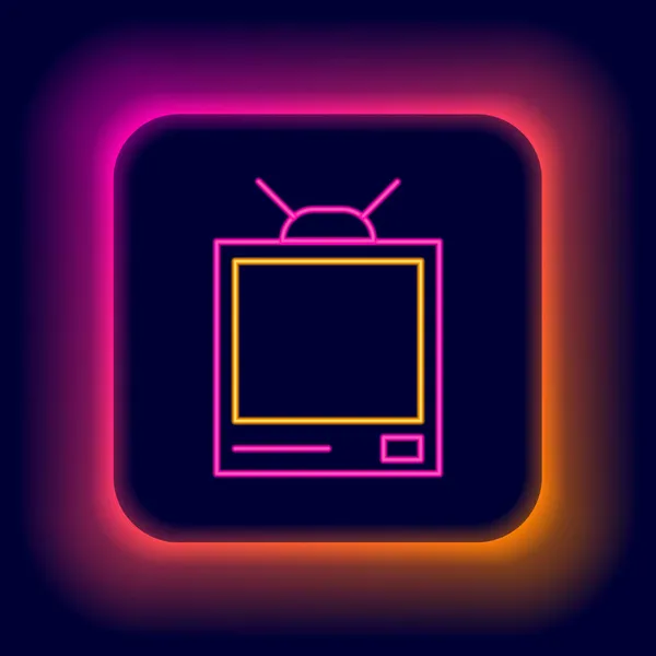 Λάμψη Νέον Γραμμή Retro Τηλεόραση Εικονίδιο Απομονώνονται Μαύρο Φόντο Τηλεοπτική — Διανυσματικό Αρχείο