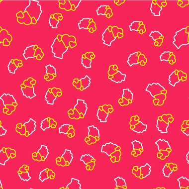 Kalp ikonuna sahip çizgi insan kafası kırmızı arka planda izole edilmiş kusursuz desen. İnsan kafasıyla aşk kavramı. Vektör