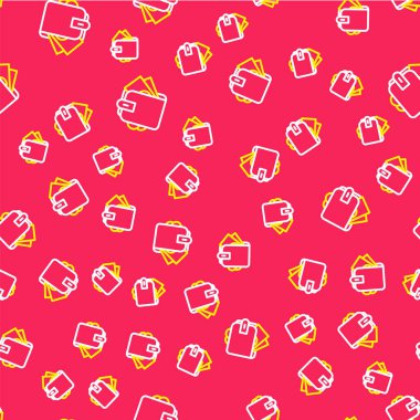 Hat Cüzdanı, kağıt para destesiyle nakit para ikonu kırmızı arka planda izole edilmiş kusursuz desen. Çanta ikonu. Nakit tasarruf sembolü. Vektör