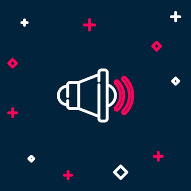 Hat Hoparlörü sesi, ses sembolü, mavi arkaplanda izole edilmiş medya müzik simgesi. Renkli taslak konsepti. Vektör