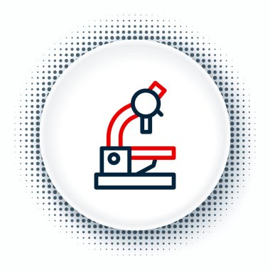 Beyaz arkaplanda çizgi mikroskobu simgesi izole edildi. Kimya, ilaç aleti, mikrobiyoloji büyütme aracı. Renkli taslak konsepti. Vektör