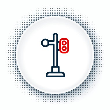 Line Train trafik ışığı simgesi beyaz arkaplanda izole edildi. Trenlerin hareketlerini düzenlemek için demiryolu için trafik ışıkları. Renkli taslak konsepti. Vektör