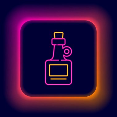 Parlayan neon hattı Alkol, siyah arka planda izole edilmiş rom şişesi ikonu. Renkli taslak konsepti. Vektör
