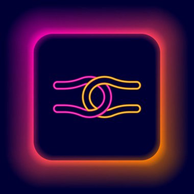 Siyah arkaplanda izole edilmiş bir düğüm simgesine bağlanmış parlak neon hattı. Renkli taslak konsepti. Vektör