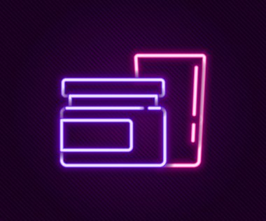 Parlayan neon hattı. Bebek maması simgesi siyah arka planda izole edilmiş. Renkli taslak konsepti. Vektör