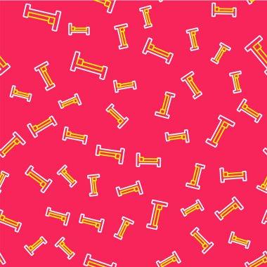 Kırmızı arkaplanda çizgi yatak simgesi izole edildi. Vektör