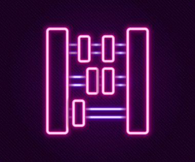 Parlayan neon hattı Abacus simgesi siyah arkaplanda izole edildi. Geleneksel sayım çerçevesi. Eğitim işareti. Matematik okulu. Renkli taslak konsepti. Vektör