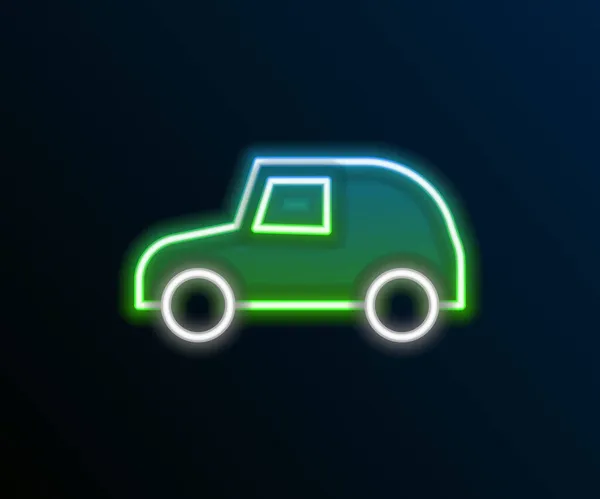 Glödande Neon Line Leksaksbil Ikon Isolerad Svart Bakgrund Färgstarkt Skisskoncept — Stock vektor