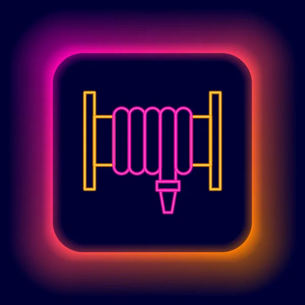 Gloeiende Neon Lijn Brandslang Haspel Pictogram Geïsoleerd Zwarte Achtergrond Kleurrijk — Stockvector