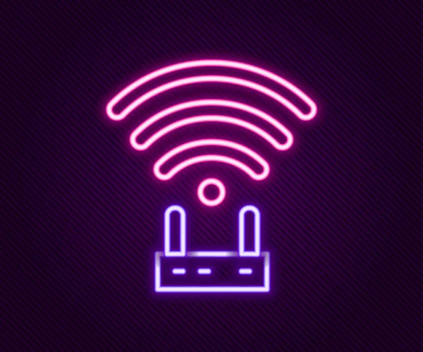 Parlayan Neon Hat Router Sinyal Ikonu Siyah Arkaplanda Izole Edildi — Stok Vektör