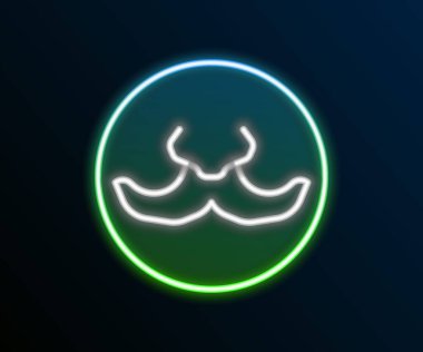 Parlayan neon çizgisi Bıyık simgesi siyah arkaplanda izole edildi. Berber dükkanı sembolü. Yüz kılı stili. Renkli taslak konsepti. Vektör