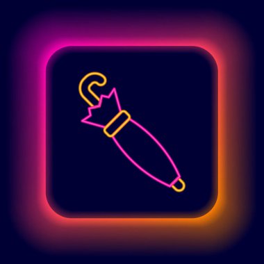 Parlayan neon hattı Umbrella simgesi siyah arkaplanda izole edildi. Sigorta konsepti. Su geçirmez ikon. Koruma, güvenlik, güvenlik kavramı. Renkli taslak konsepti. Vektör