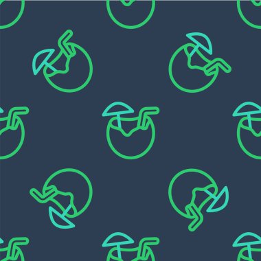 Hindistan cevizi suyu egzotik kokteyl ve şemsiye ikonu mavi arka planda izole edilmiş pürüzsüz desen. Vektör