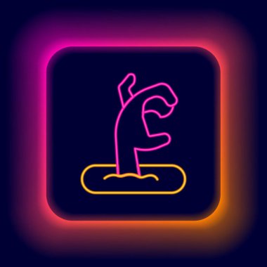 Parlayan neon hattı Zombi el ikonu siyah arka planda izole edildi. Silah canavarı öldü. Mutlu Cadılar Bayramı Partisi. Renkli taslak konsepti. Vektör