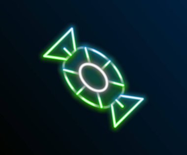 Parlayan neon hattı Candy simgesi siyah arkaplanda izole edildi. Mutlu Cadılar Bayramı Partisi. Renkli taslak konsepti. Vektör