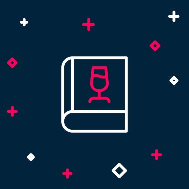 Şarap ikonu hakkındaki çizgi kitabı mavi arka planda izole edilmiş. Şarap kadehi ikonu. Şarap kadehi işareti. Renkli taslak konsepti. Vektör