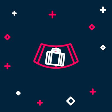 Hat Havalimanı taşıyıcı bandı, mavi arka planda izole edilmiş bavul, çanta, bagaj ikonu. Renkli taslak konsepti. Vektör