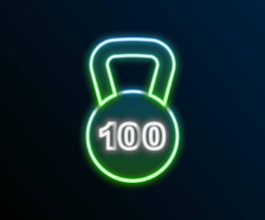 Parlayan neon çizgi ağırlık simgesi siyah arkaplanda izole edildi. Kilogram ağırlık kaldırmak ve ölçmek için ağırlık bloğu. Kütle sembolü. Renkli taslak konsepti. Vektör