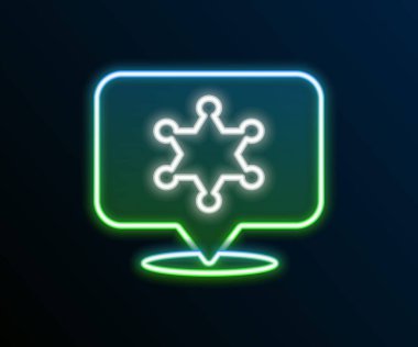 Parlayan neon hattı şerifi Hexagram simgesi siyah arka planda izole edildi. Polis rozeti ikonu. Renkli taslak konsepti. Vektör