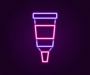 Siyah arkaplanda izole edilmiş boya paleti simgesiyle parlayan neon hat tüpü. Renkli taslak konsepti. Vektör