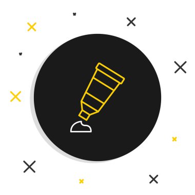 Beyaz arkaplanda izole edilmiş boya palet simgesine sahip çizgi tübü. Renkli taslak konsepti. Vektör