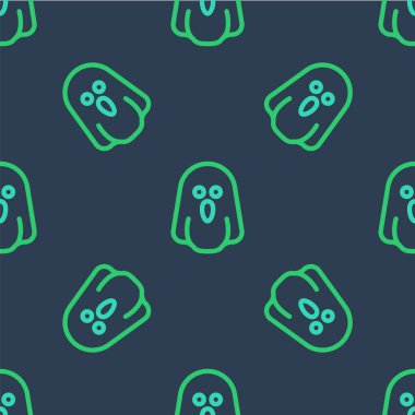 Hat Hayaleti simgesi mavi arkaplandaki kusursuz deseni izole etti. Mutlu Cadılar Bayramı Partisi. Vektör