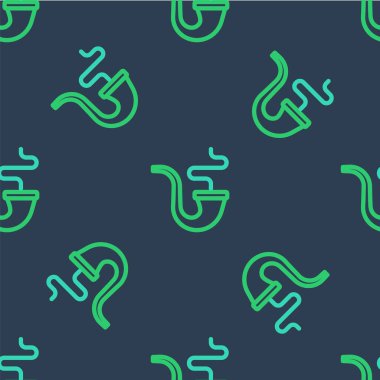 Duman ikonlu çizgi tüttürme piposu mavi arka planda izole edilmiş. Tütün piposu. Vektör