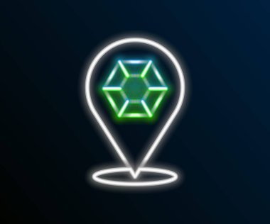 Parlayan neon hattı Gem Stone simgesi siyah arkaplanda izole edildi. Mücevher sembolü. Elmas. Renkli taslak konsepti. Vektör