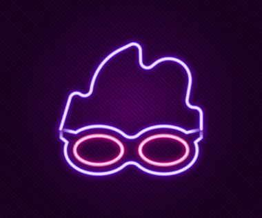 Yüzme ikonu için parlak neon çizgileri siyah arkaplanda izole edilmiş. Yüzme gözlükleri. Su altı ekipmanları. Renkli taslak konsepti. Vektör