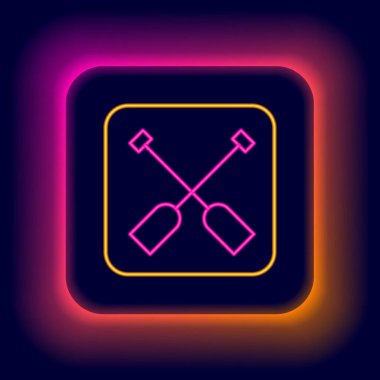 Parlayan neon hattı Paddle simgesi siyah arkaplanda izole edildi. Kürek çekin. Renkli taslak konsepti. Vektör