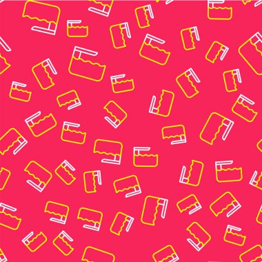 Çizgi dalış tahtası veya sıçrama tahtası simgesi kırmızı arkaplanda izole edilmiş pürüzsüz desen. Vektör