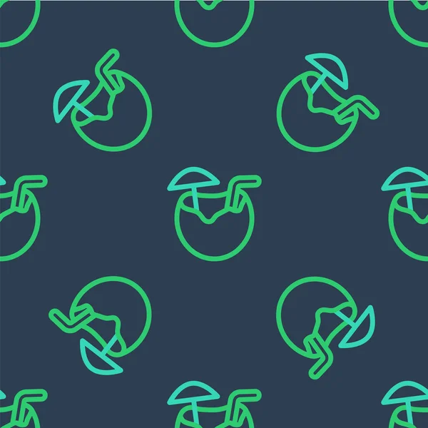 Hindistan cevizi suyu egzotik kokteyl ve şemsiye ikonu mavi arka planda izole edilmiş pürüzsüz desen. Vektör