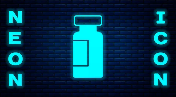 Parlayan Neon Test Tüpü Kimyasal Test Ikonu Tuğla Duvar Arkasında — Stok Vektör