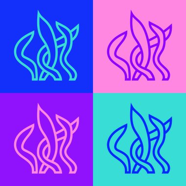 Pop sanat çizgisi Seaweed simgesi renk arkaplanında izole edildi. Su altı deniz yosunu spirulinası, deniz yosunu bitkisi. Vejetaryen ve vejetaryen yemekleri. Vektör.