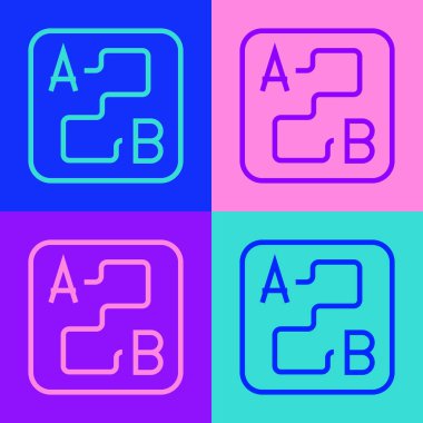 Pop Art Line Route konum simgesi renk arkaplanında izole edildi. Harita işaretçisi işareti. Yol ya da yol kavramı. GPS navigatörü. Vektör.