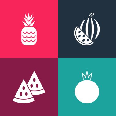 Pop Art Domates, Karpuz ve Ananas ikonunu hazırla. Vektör