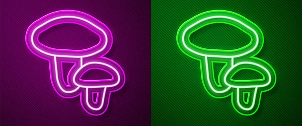 Leuchtende Neon Linie Pilz Symbol Isoliert Auf Lila Und Grünen — Stockvektor