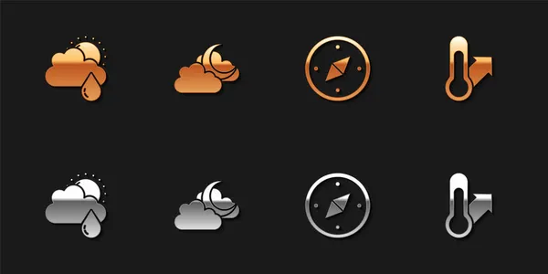 Set Cloud Rain Sun Moon Compass Meteorology Thermometer Icon Vektor — Stockový vektor