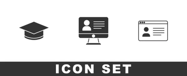 Set Graduation Cap Online Klasse Icoon Vector — Stockvector