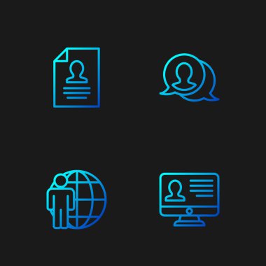 Özgeçmiş, kelle avcılığı, Özgeçmiş ve Konuşma baloncuğu sohbeti ile hat monitörünü ayarla. Renk simgeleri. Vektör