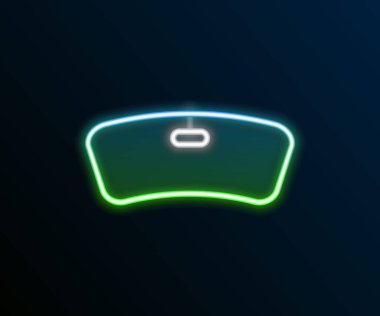Parlayan neon çizgisi ön cam simgesi siyah arkaplanda izole edildi. Renkli taslak konsepti. Vektör