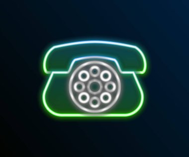 Parlayan neon hattı telefon ikonu siyah arkaplanda izole edildi. Sabit telefon. Renkli taslak konsepti. Vektör
