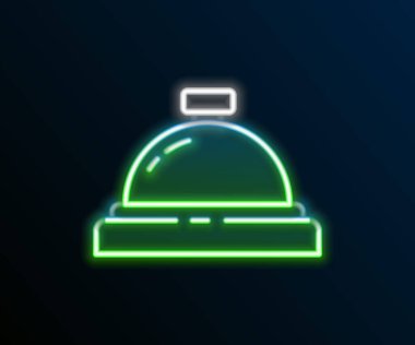 Parlayan neon hattı otel servis çanı simgesi siyah arkaplanda izole edildi. Resepsiyon zili. Renkli taslak konsepti. Vektör