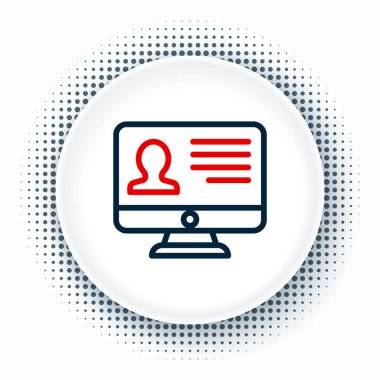 Beyaz arkaplanda özgeçmiş simgesine sahip çizgi bilgisayar monitörü. Özgeçmiş başvurusu. Profesyonel personel aranıyor. Personel analizi devam ediyor. Renkli taslak konsepti. Vektör