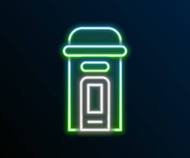 Parlayan neon hattı Londra telefon kulübesi simgesi siyah arka planda izole edildi. Londra 'daki klasik İngiliz telefon kulübesi. İngiliz telefon kulübesi. Renkli taslak konsepti. Vektör