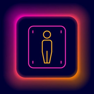 Parlayan neon hattı siyah arka planda izole edilmiş erkek tuvalet ikonu. Tuvalet tabelası. Lavaboda. Renkli taslak konsepti. Vektör